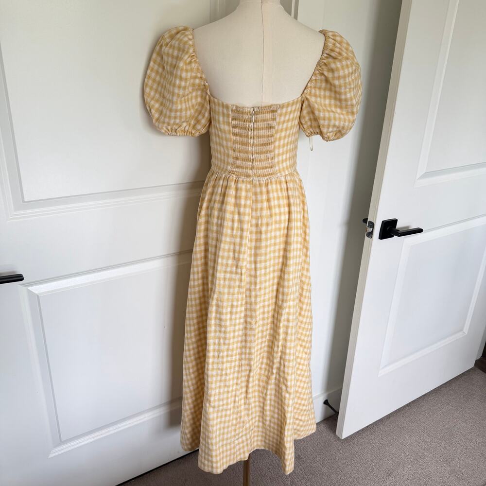 Reformation (6) Marella Linen Gingham Puff Sleeve Maxi Dress Yellow Cottagecore - Picture 4 of 9